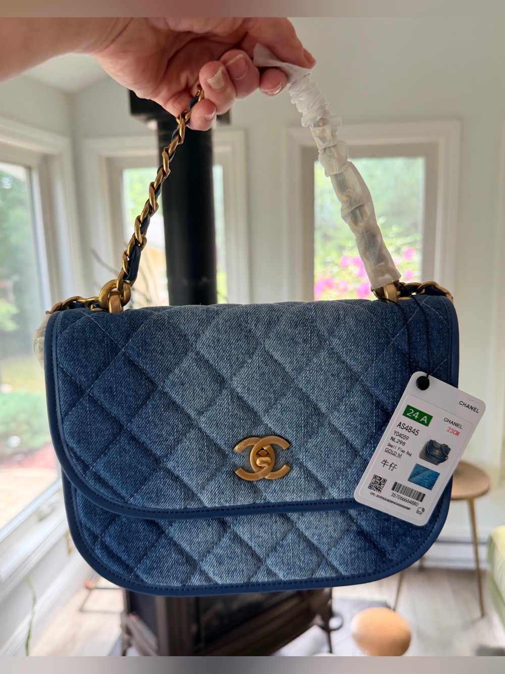 FULL SET TAGGED NEW in Box Chanel Washed Denim Quilted Small Messenger Flap Bag